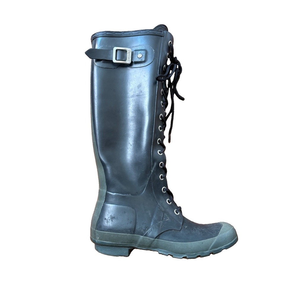 Hunter Watling Tall Lace Up Black Green Rain Boots Women's US 8 RARE